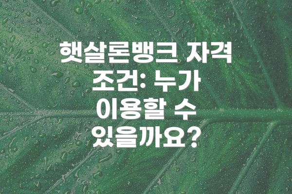햇살론뱅크 자격 조건: 누가 이용할 수 있을까요?