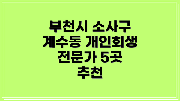 부천시 소사구 계수동 개인회생 전문가 5곳 추천