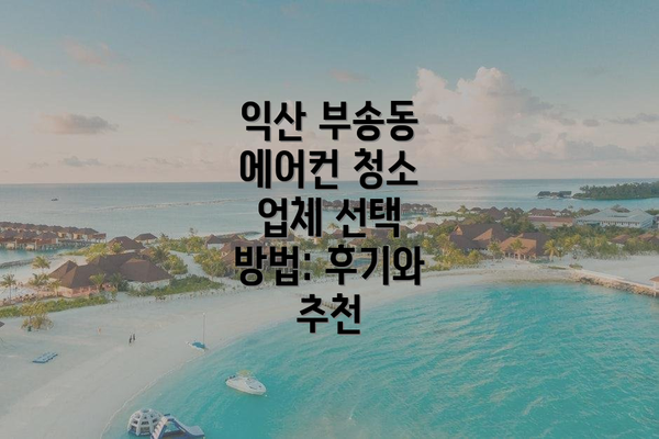 익산 부송동 에어컨 청소 업체 선택 방법: 후기와 추천