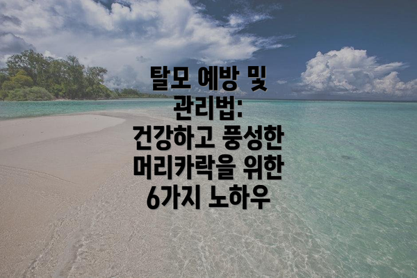 탈모 예방 및 관리법: 건강하고 풍성한 머리카락을 위한 6가지 노하우