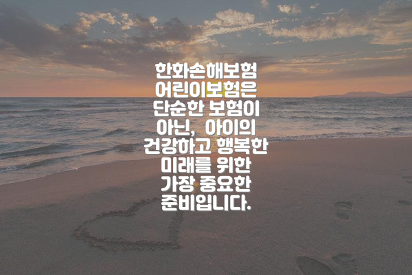 한화손해보험 어린이보험은 단순한 보험이 아닌, 아이의 건강하고 행복한 미래를 위한 가장 중요한 준비입니다.