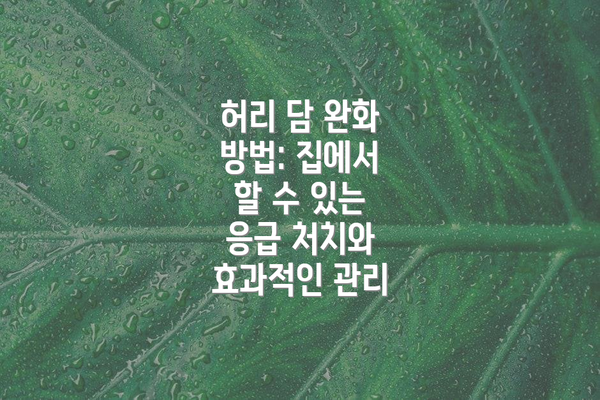 허리 담 완화 방법: 집에서 할 수 있는 응급 처치와 효과적인 관리