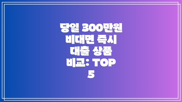 당일 300만원 비대면 즉시 대출 상품 비교: TOP 5