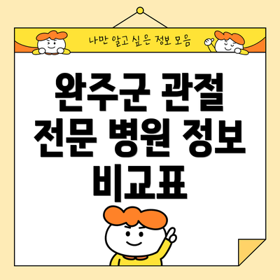 완주군 관절 전문 병원 정보 비교표